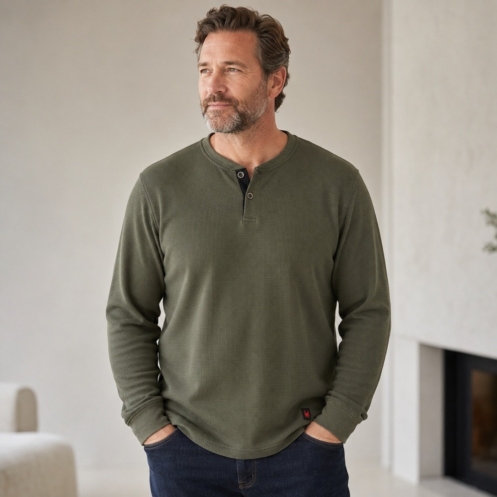 Spyder Thermal Henley Shirt Mens XL Olive Green Knit Long Sleeve Snowboard